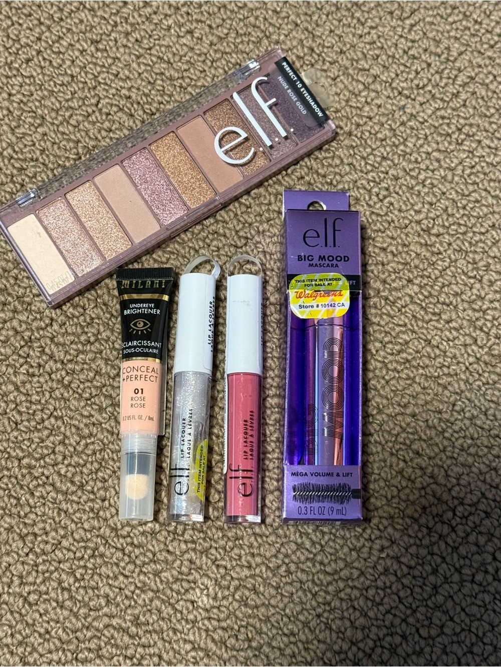 ELF Pink & Rose Eyeshadow Palette with Pink Lip Gloss and Mascara